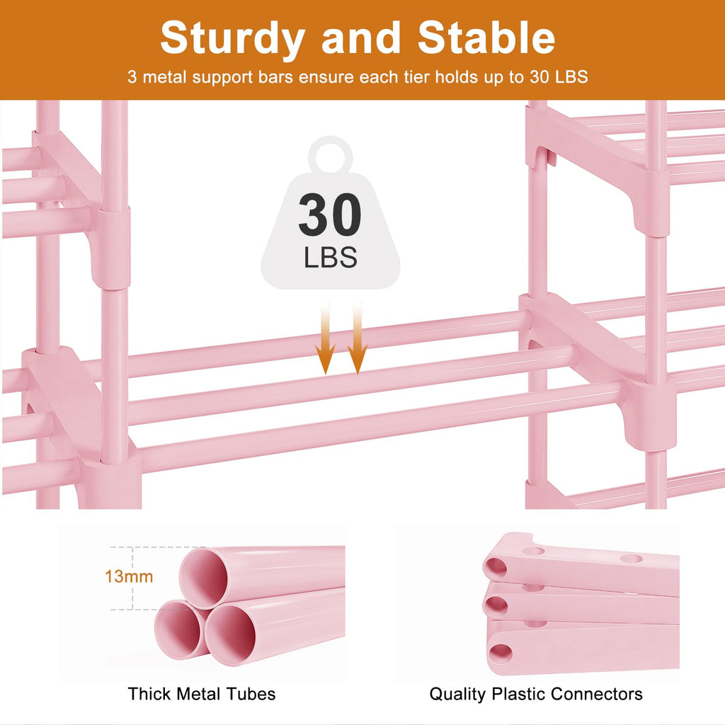 9 Tier 3-Column Shoe Rack, 50-55 Pairs Stackable Pink