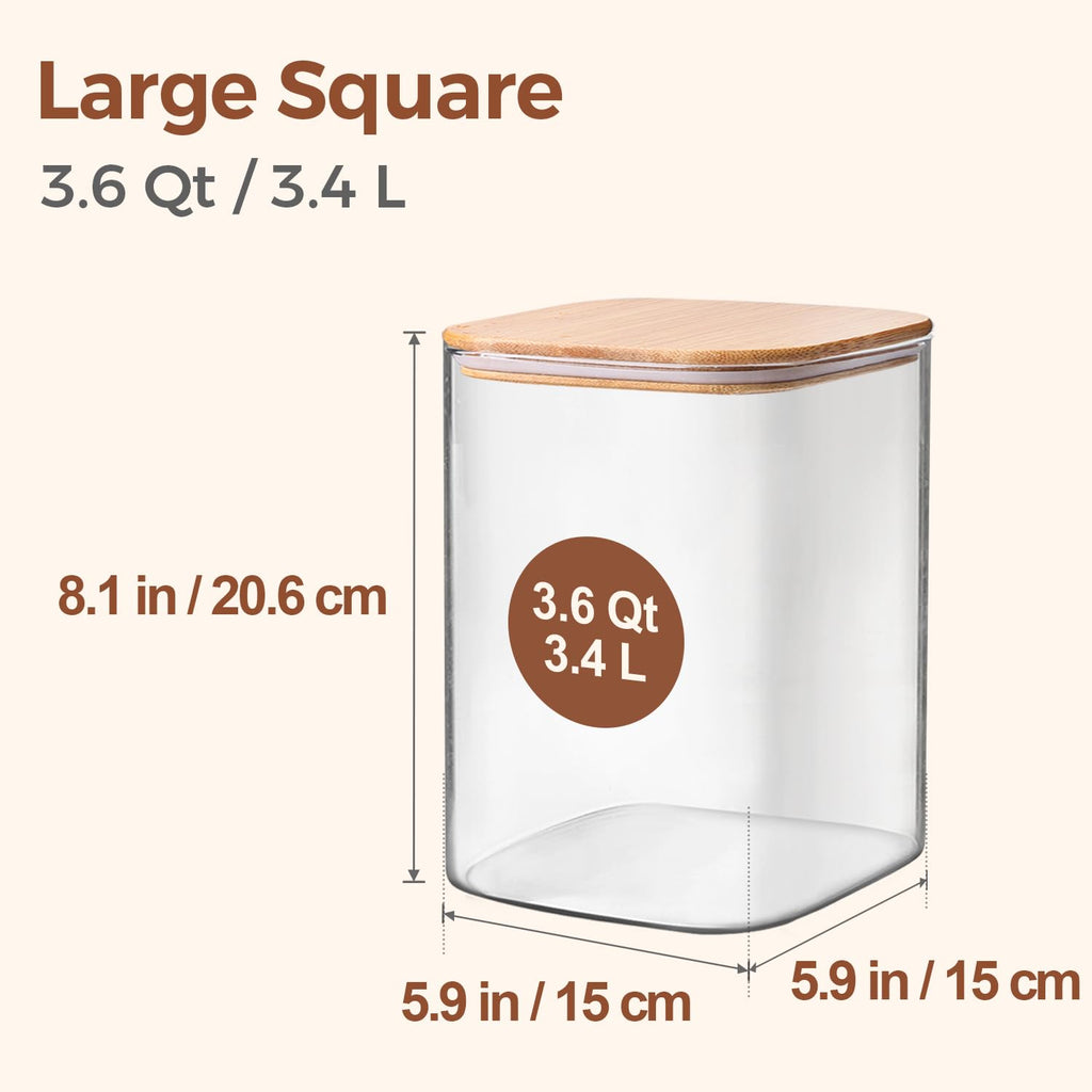 Glass Storage Jars with Bamboo Lids 3.6 Qt 2 Pack Large Wide Mouth