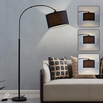 Arc Floor Lamps, Dimmable Floor Lamp with Adjustable Head, Black Finish Modern Floor Lamp, Over Couch Tall Standing
