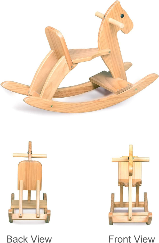 Wooden Rocking Horse, Boy & Girls Ride-On Toy with Foot Pedal