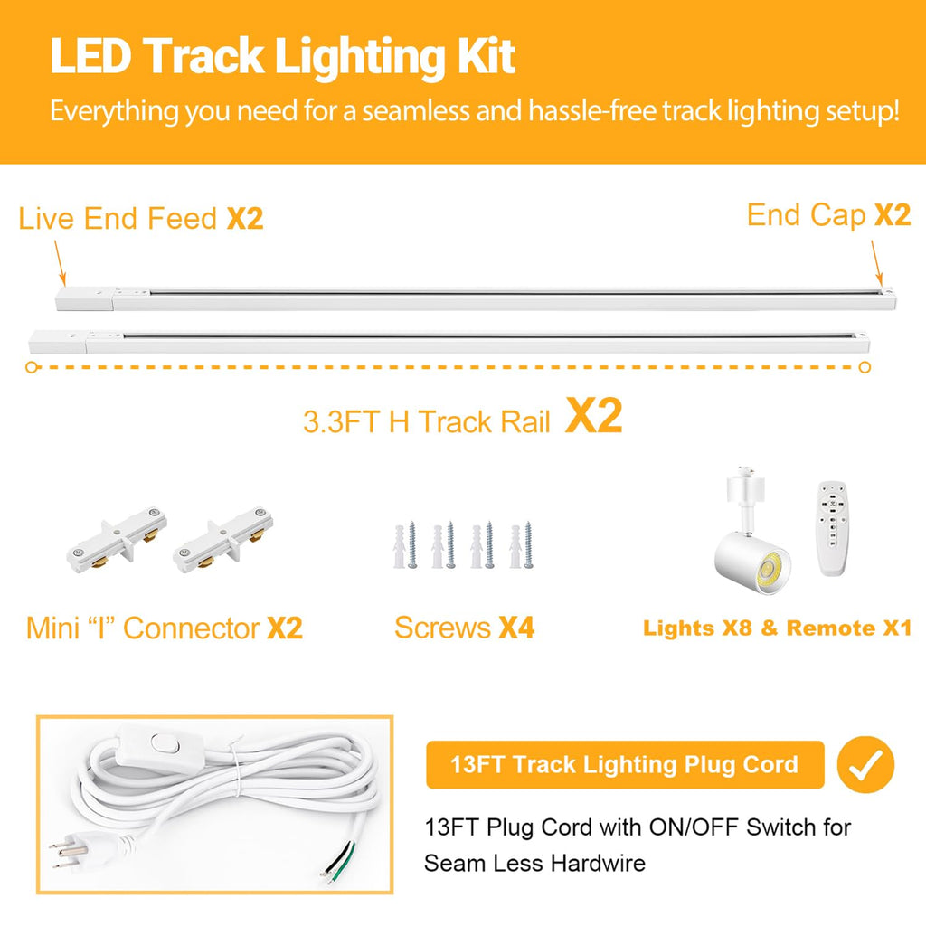 Dimmable Plug in Track Lighting with Remote, 8-Light White