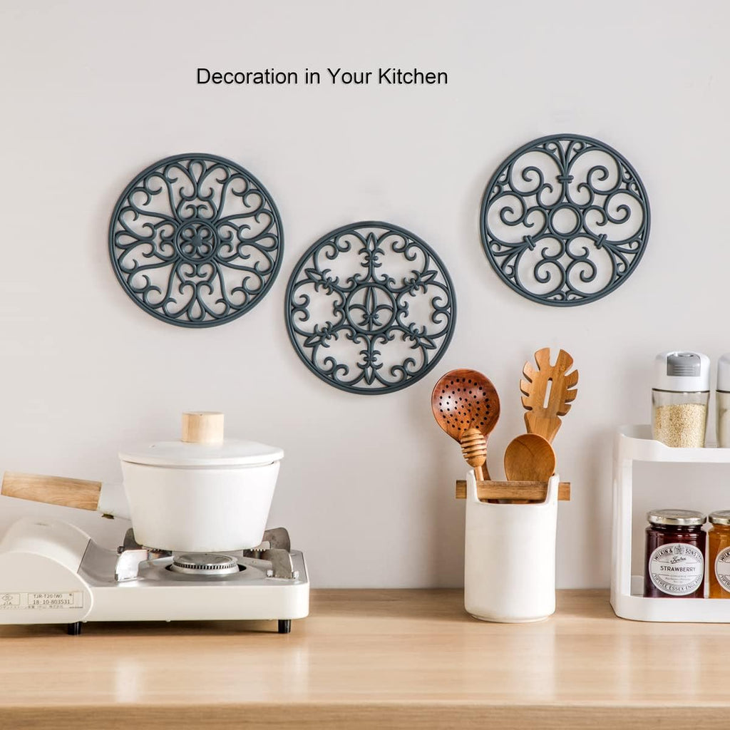 Silicone Trivet Mat - Hot Pot Holder Hot Pads for Table & Countertop - Teapot Trivet Kitchen Trivets - Non-Slip & - Set of 3