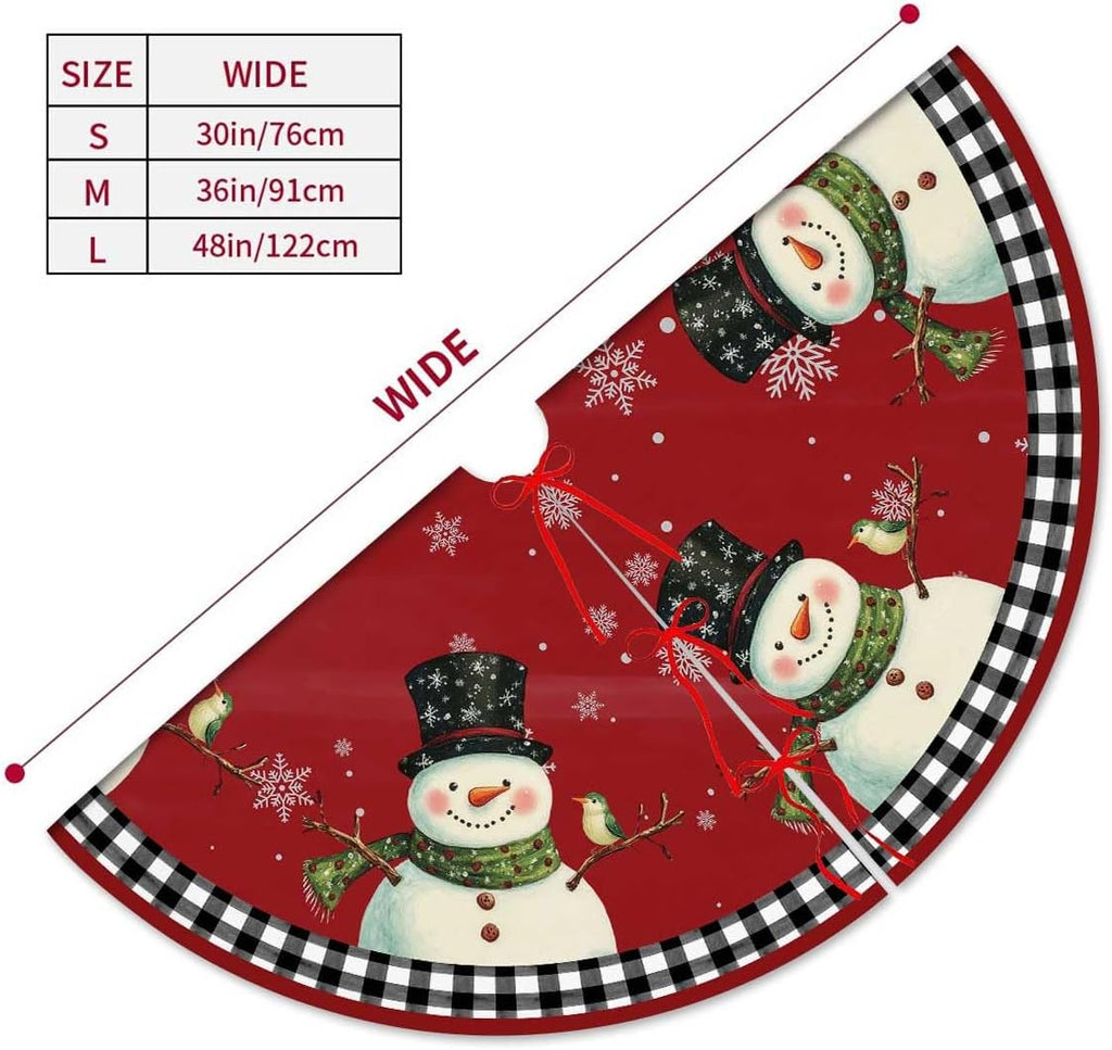 Red Snowman Christmas Tree Skirt 48 inch Buffalo Plaid Tree Decorations