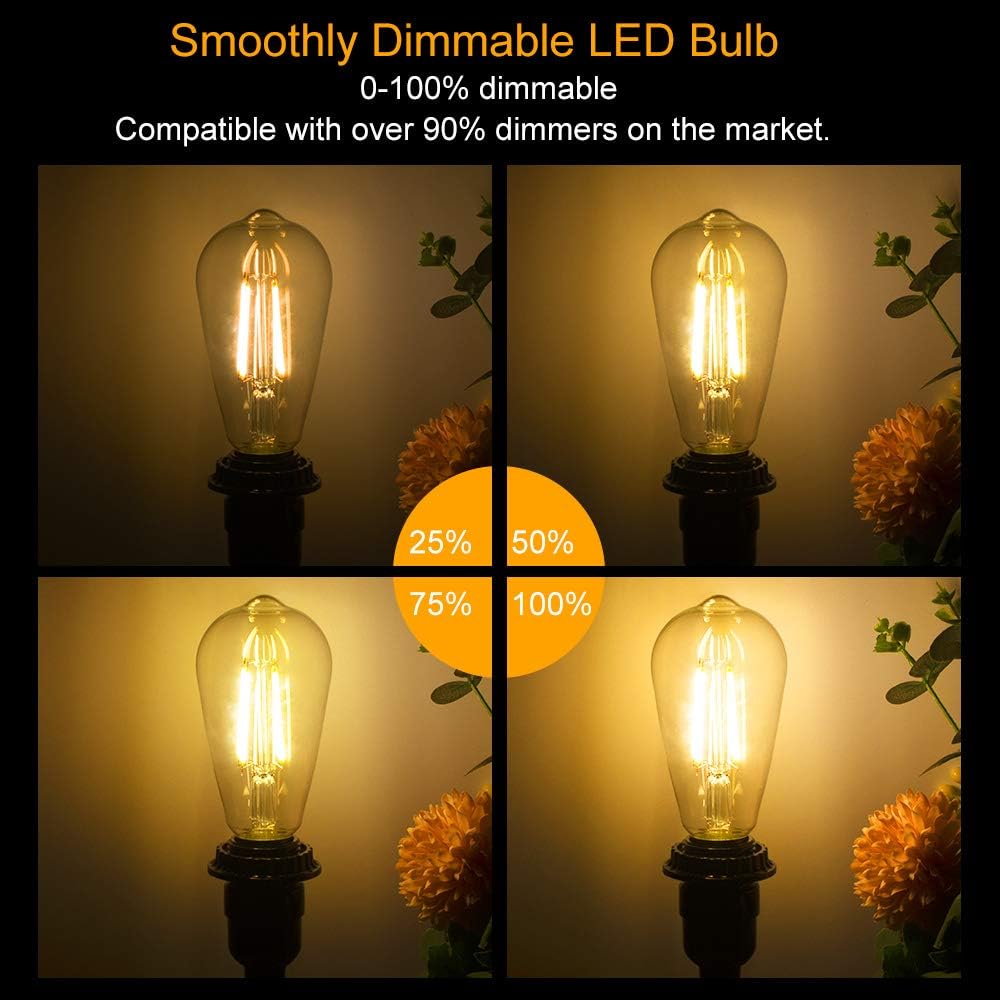 12 Pack Dimmable Vintage LED Edison Bulb, 6W Equivalent 60W LED Edison Bulb Warm White 2700K Antique Led Vintage