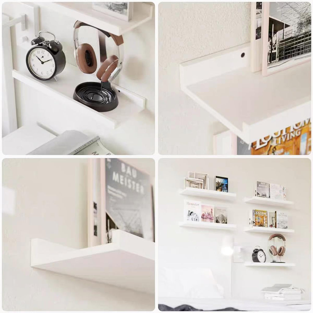 Small Floating Shelves, Natural Wooden Display Wall Shelf for Picture Ledge, Nursery Floating Shelves, White, Wall