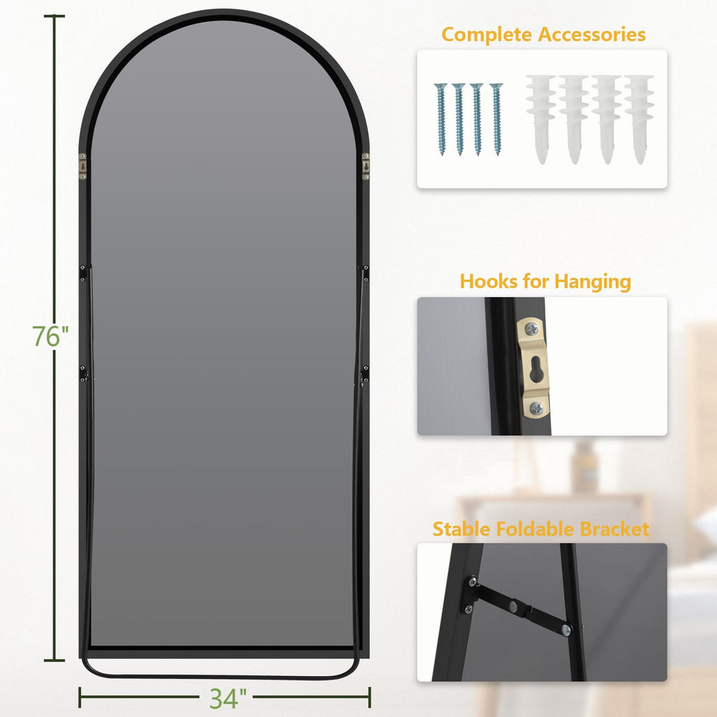 76"x34" Large Mirror Full Length, Arched Full Length Mirror with Stand, Large Floor Mirror Free Standing Mirror Full