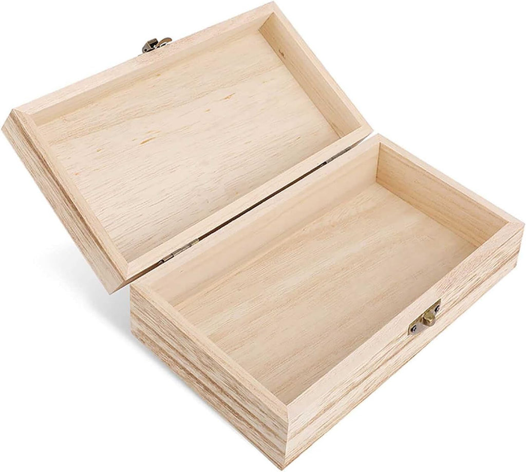 Boho Floral Wooden Storage Box (7.9" X 3.9" X 2.3"),Vintage Wooden Jewelry Box with Hinged Lid Natural Wood Keepsake