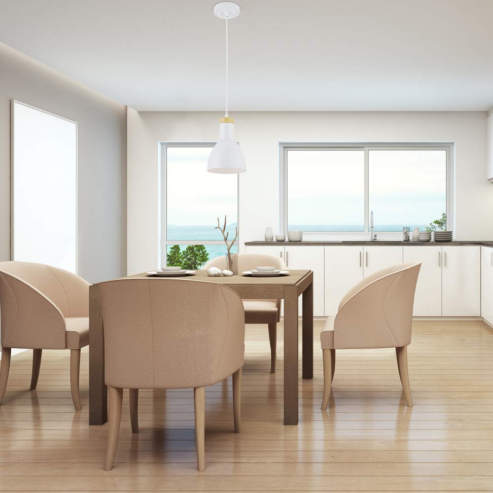 1-Light Pendant Light, Matte White, Wood Grain Accent