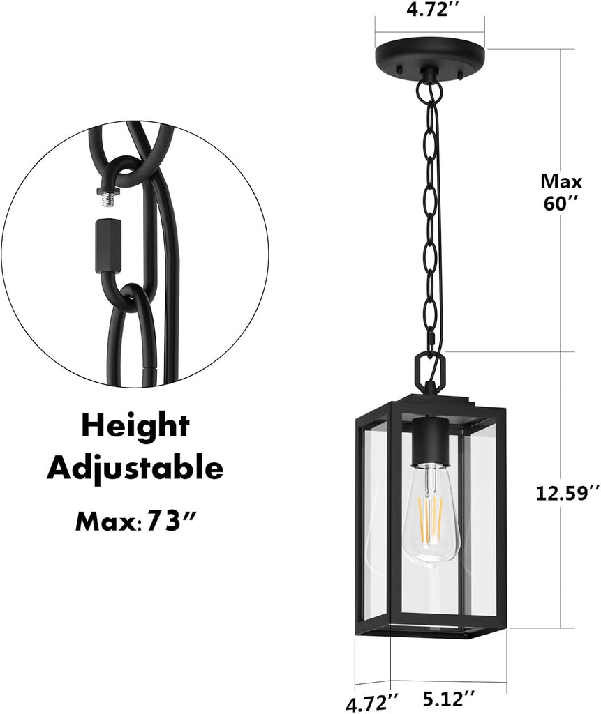 Modern Outdoor Pendant Light, 1-Light Outdoor Hanging Lantern Light, Matte Black Aluminum with Clear Glass