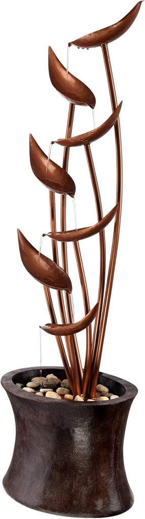 Ashton Tiered Copper Leaves 41" High Large Modern Indoor Outdoor Cottage Core Decor Resin Floor Fountain Standing