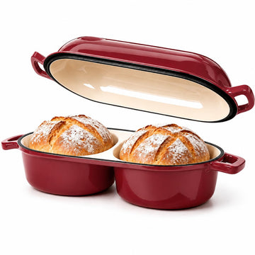 Mini Double Dutch Oven For Sourdough Bread Baking, 2.2QT Enameled Cast Iron