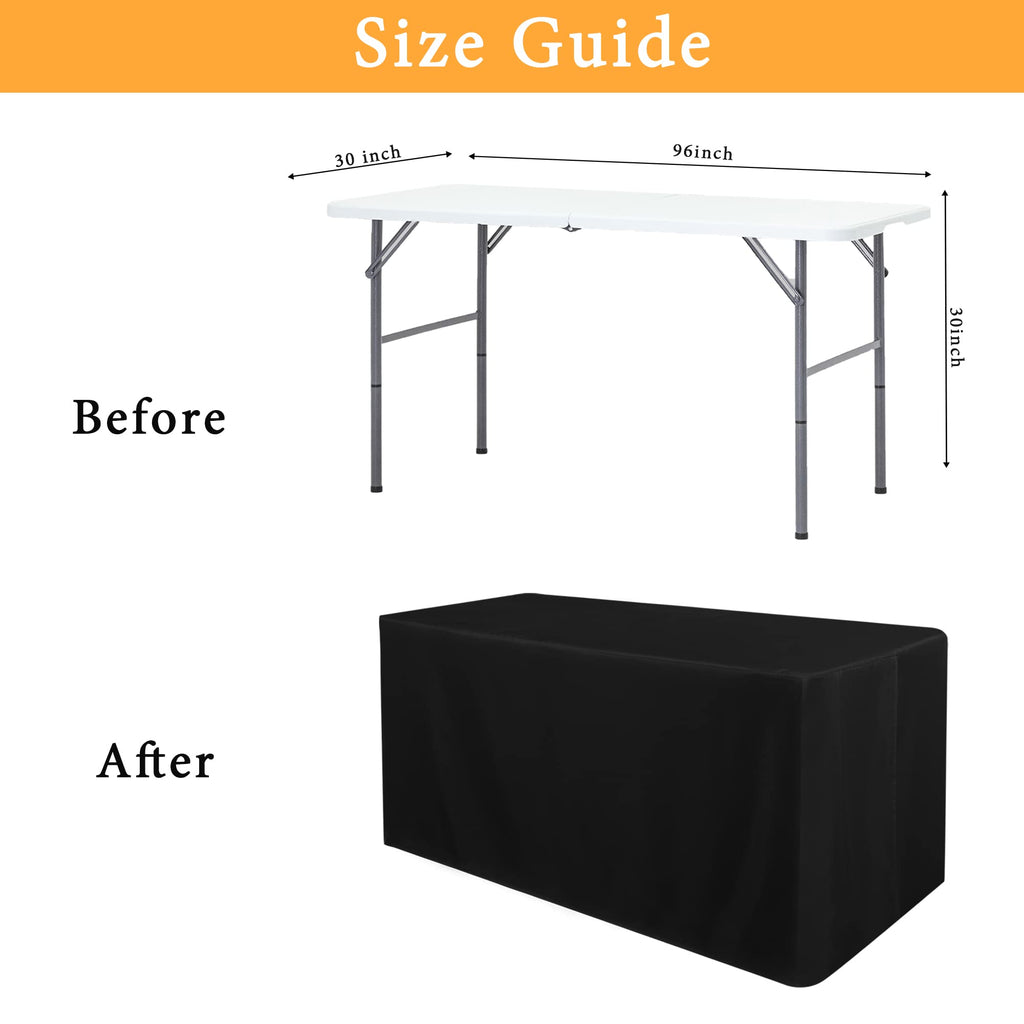 2 Pack Black Tablecloth Fitted Table Clothes for 8 Foot Rectangle Tables - Water Resistant Washable Fabric Polyester