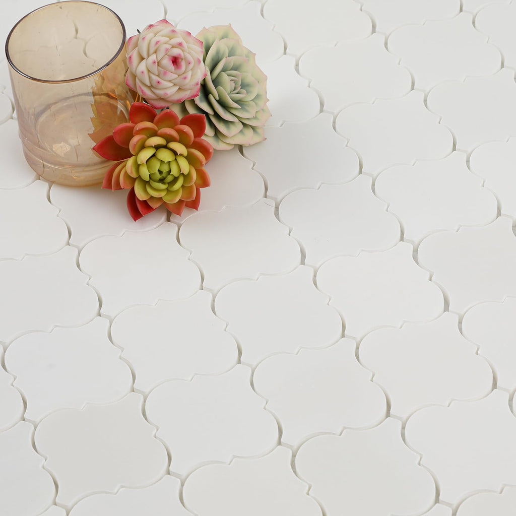 3 Inch Arabesque Lantern White Marble Mosaic Tile for Wall Floor, 5 Sheets