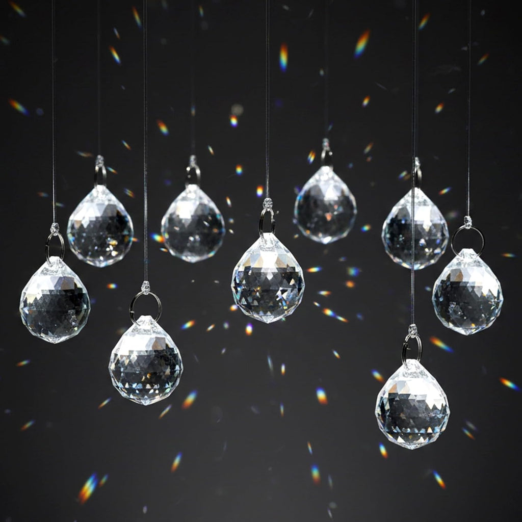 48pcs 20mm Clear Crystal Ball Prism with 48 Rings - Sun Shine Catcher Rainbow Pendants Maker Hanging Crystals