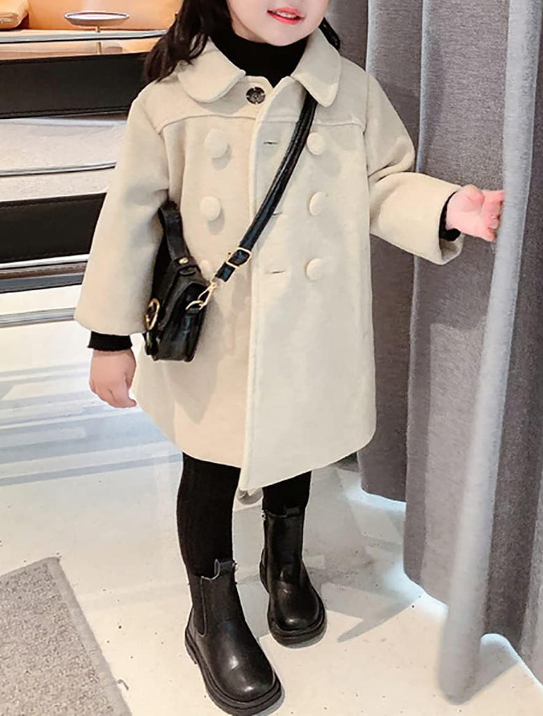 Girls Dress Coat Kids Winter Warm Jacket Long Sleeve Button Trench Coat Pocket Long Peacoat Outerwear
