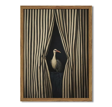 Framed Moody Crane Wall Art, Eclectic Vintage Bird Pictures Wall Decor Paintings, Surreal Humorous Animal with Black