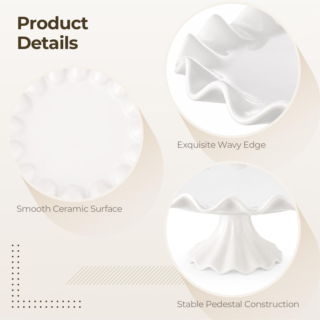 Ceramic Cake Stand, 11-Inch Cake Stand with Elegant Wavy Edge, Round Dessert Serving Tray for Wedding Birthday Party