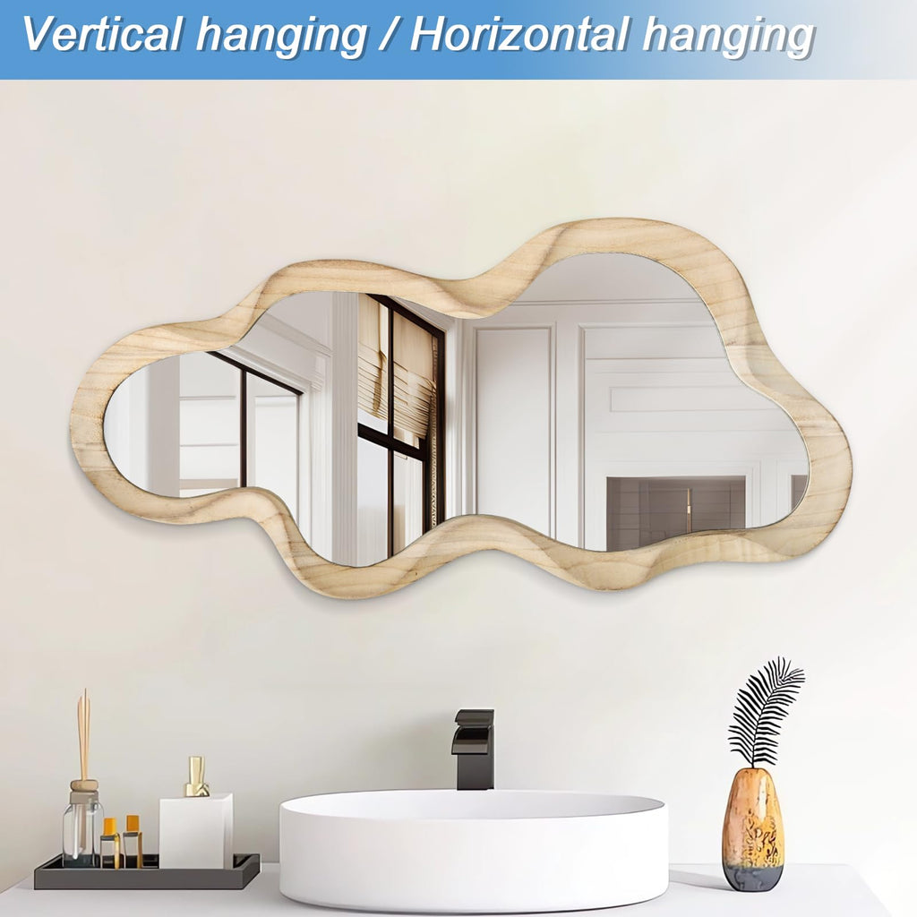 Asymmetrical Mirror for Wall Decor Large Modern Wooden Framed Wall Mirror