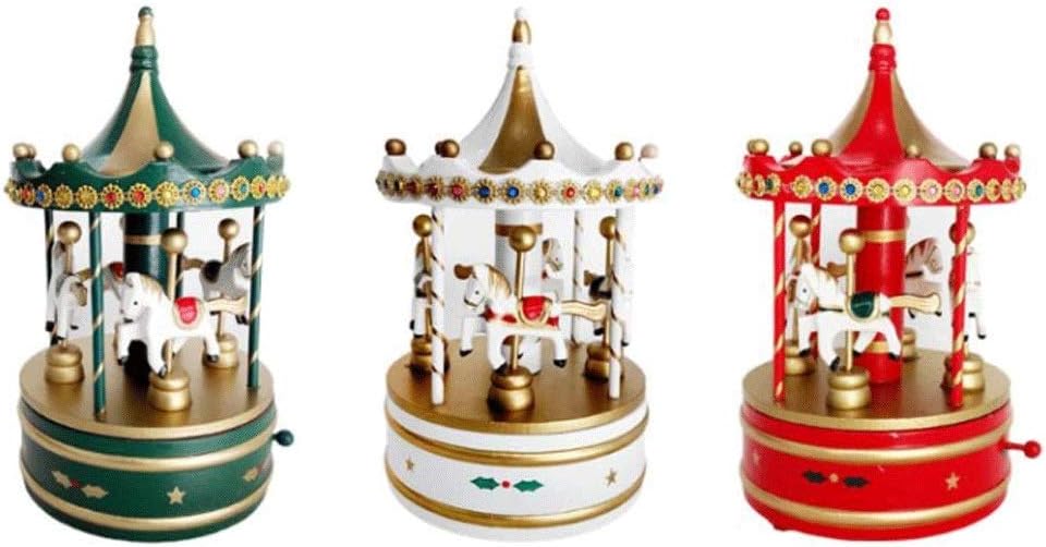 Wooden Rotating Music Box Carousel Christmas Decorations