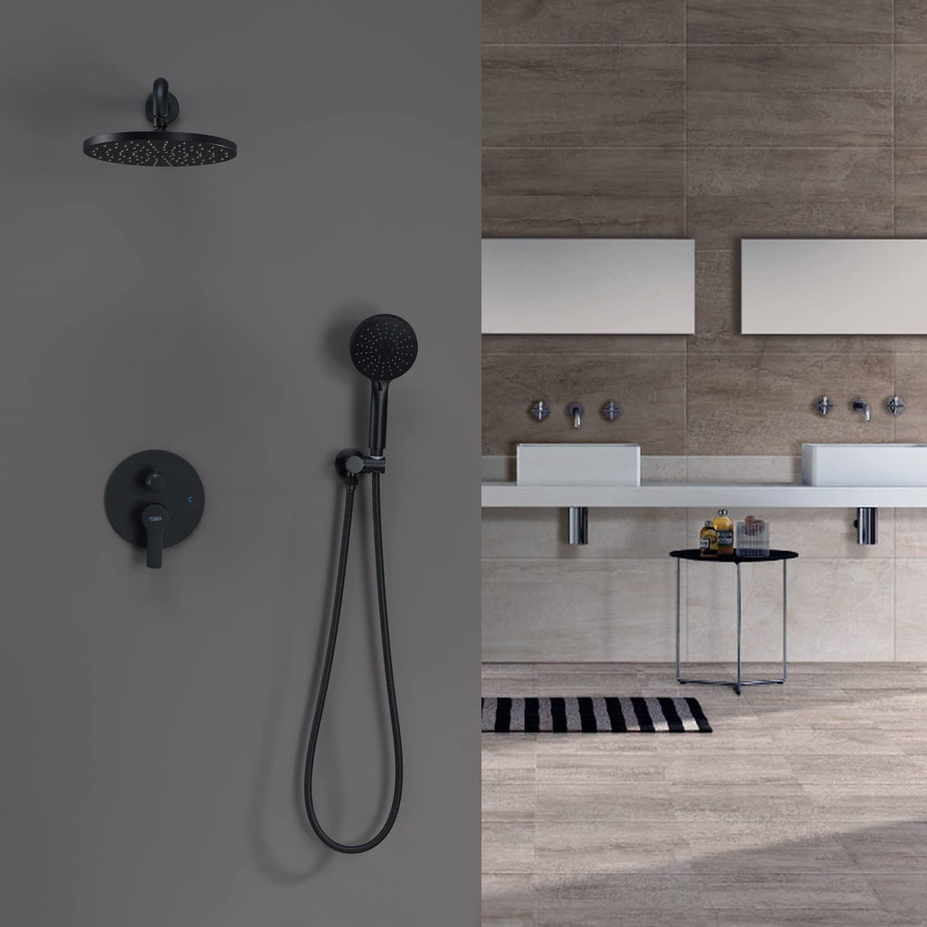 Matte Black Shower Head with Handheld,Rain Shower System Faucet Set