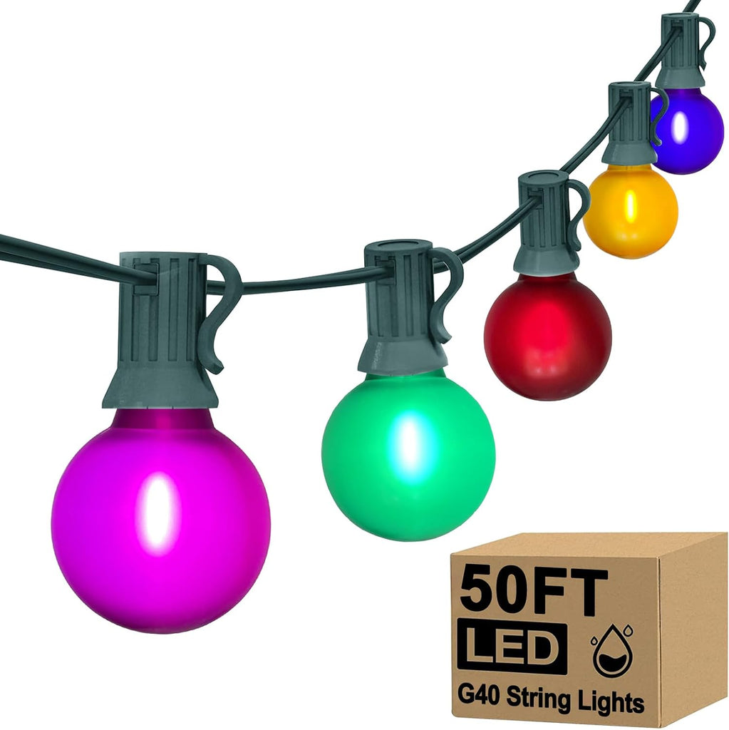 50Ft Outdoor Frosted Multicolor Christmas Lights, Globe Patio String Lights with 25 Ceramic Colorful Bulbs(2 Spare)