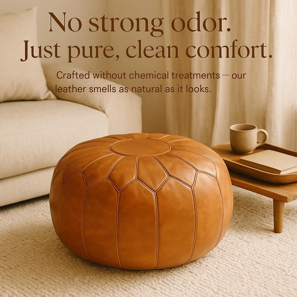 Ottoman Leather Pouf - Luxurious Boho Decor , or Lounge Seating | Comfort & Style