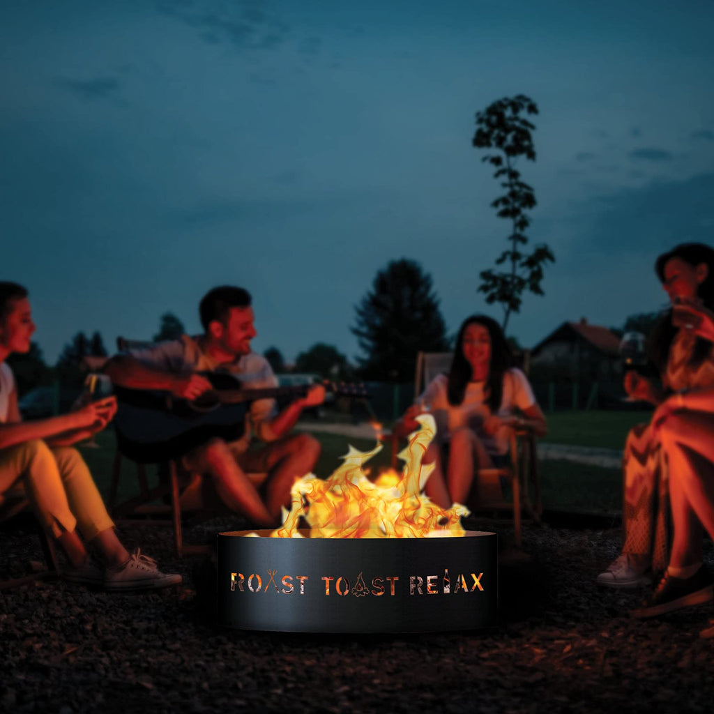 Roast Toast Relax Unpainted 12 in. Tall 37 in. Diameter Outdoor Fire Ring with Fire Poker - 37 x 37 x 12