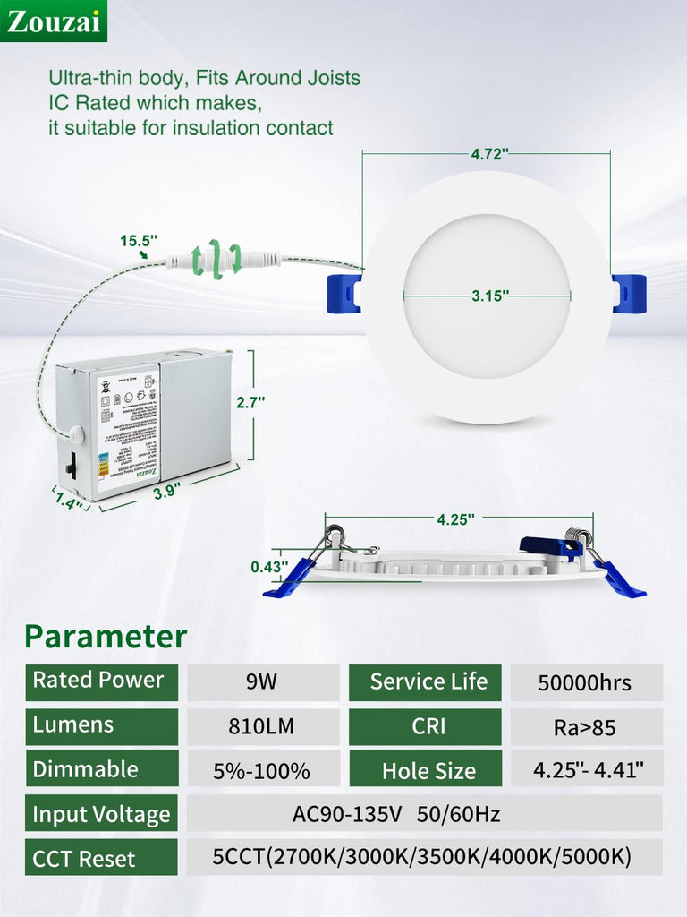 6 Pack 4 Inch LED Recessed Ceiling Light, 810LM, 5CCT, Dimmable