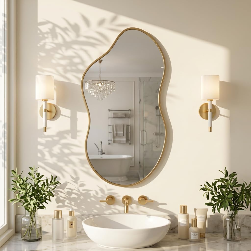Irregular wall Mirror 25"x41" Gold Asymmetrical Mirror