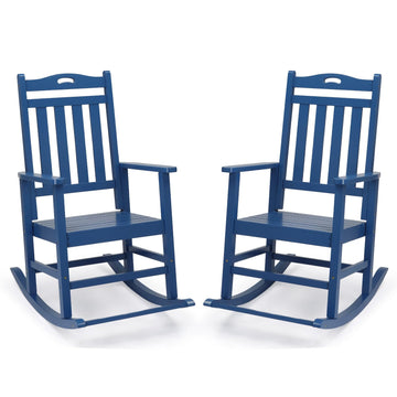 Outdoor Rocking Chair with Footrest, Wooden Rocker Set of 2, Blue