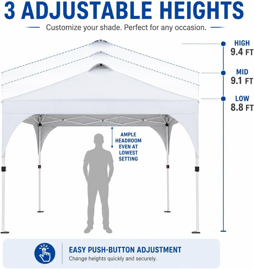 10x10ft Pop Up Canopy Tent Built-in Solar LED Lights UPF 50+, White