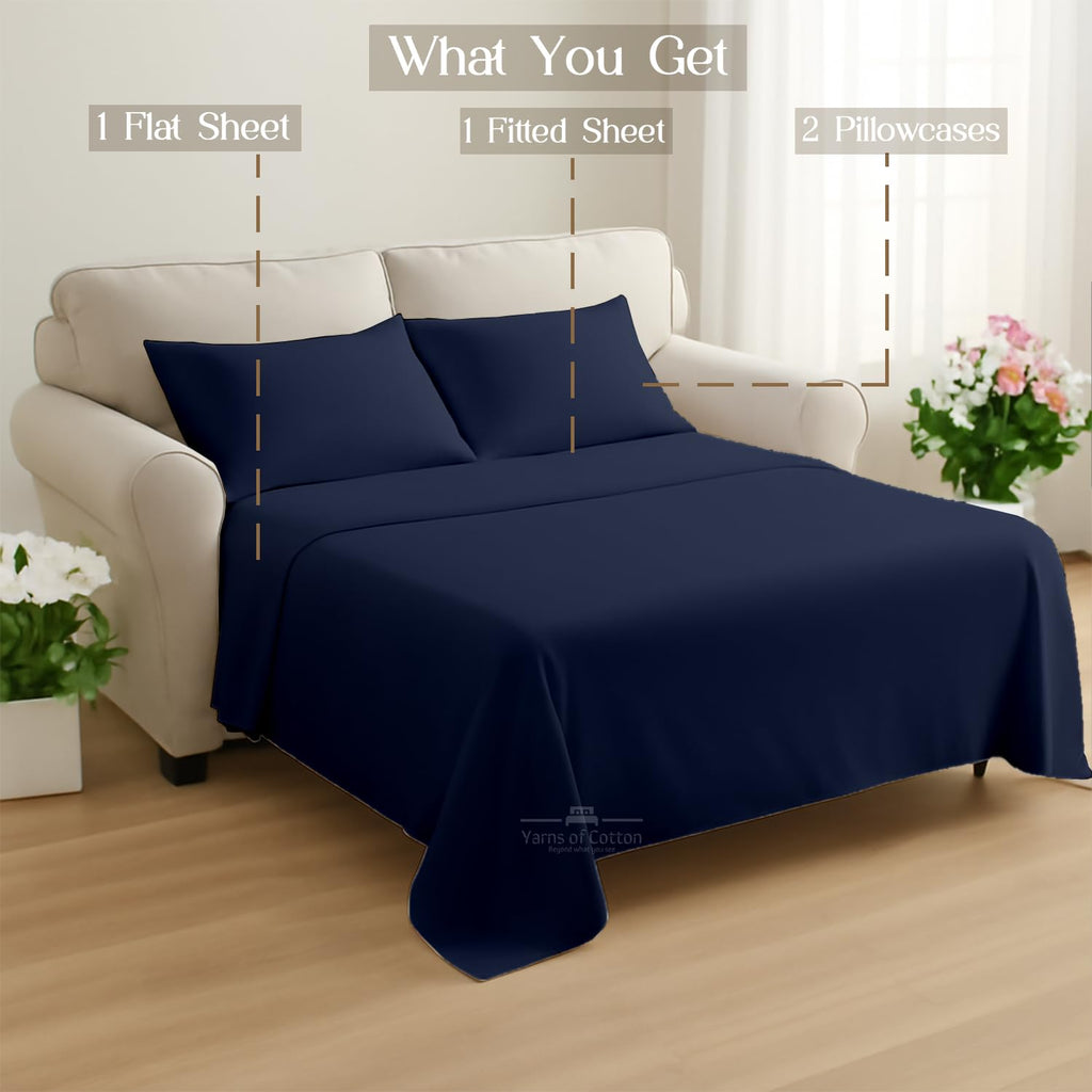 Sleeper Sofa 4 Piece Bed Sheet Set Premium Quality 100% Cotton 500 Thread Count, Smooth & Super Soft Sateen Weave