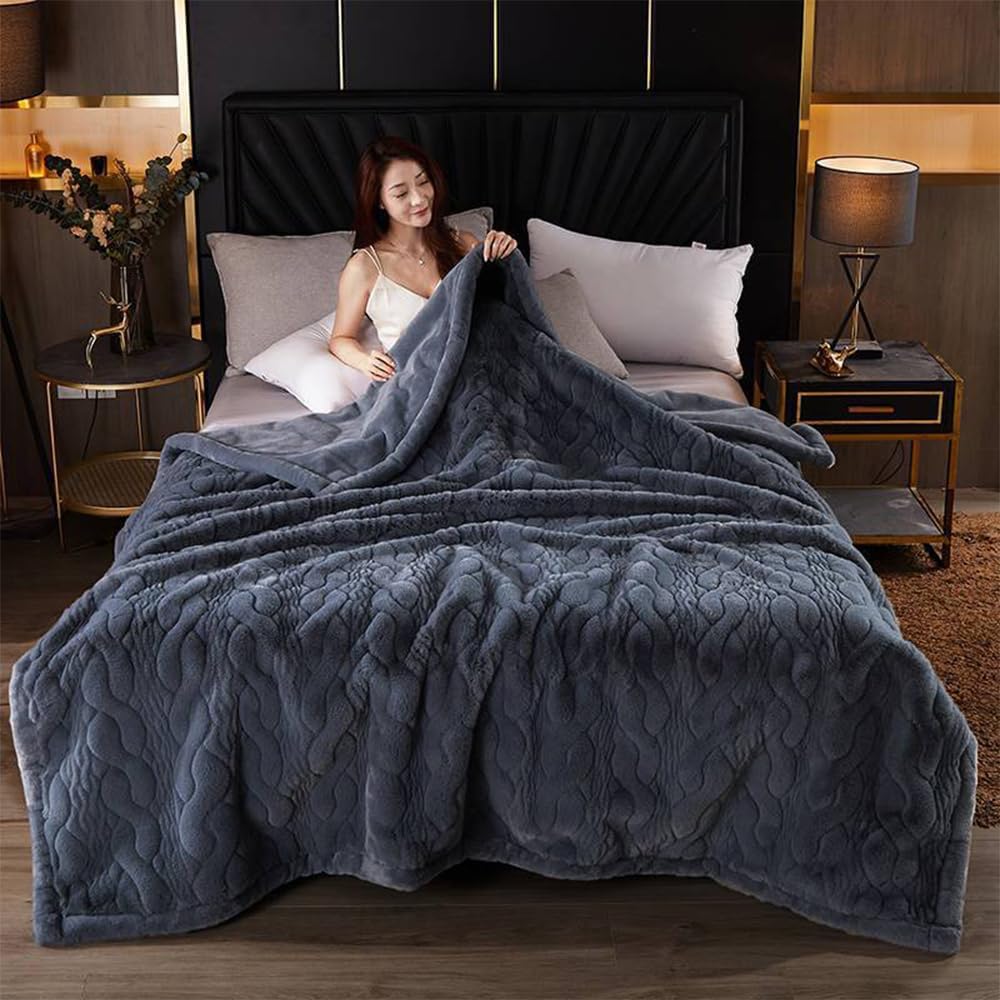 Premium Reversible Luxury Faux Fur Throw for Couch, Sofa, Or Bed,Faux Mink Blanket Heavy, 2 Ply- Plush Cozy Soft