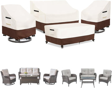 Patio Furniture Covers 4 Piece Set, 600D Heavy Duty Outdoor Furniture Covers Waterproof 3-Seater Sofa,Swivel Rocker
