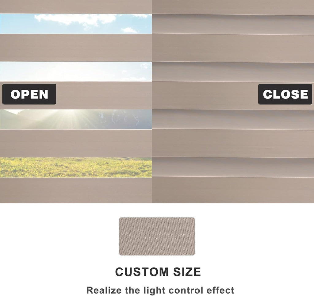 Custom Size Zebra Roller Shades Blackout(85%) Corded Zebra Blinds for Indoor Windows Dual Layer Beige Shades for Bedroom Bathroom Living Room Office Easy to Install