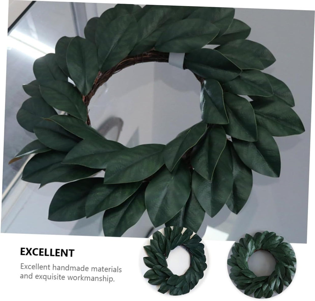Realistic Magnolia Leaf Wreath Handmade Plastic Rattan Door Decor