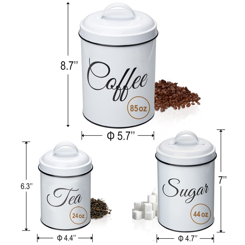 Coffee Tea Sugar Containers for Countertop, 3-Piece Stainless Steel Kitchen Canisters Set, Sugar Jar Coffee Jar with