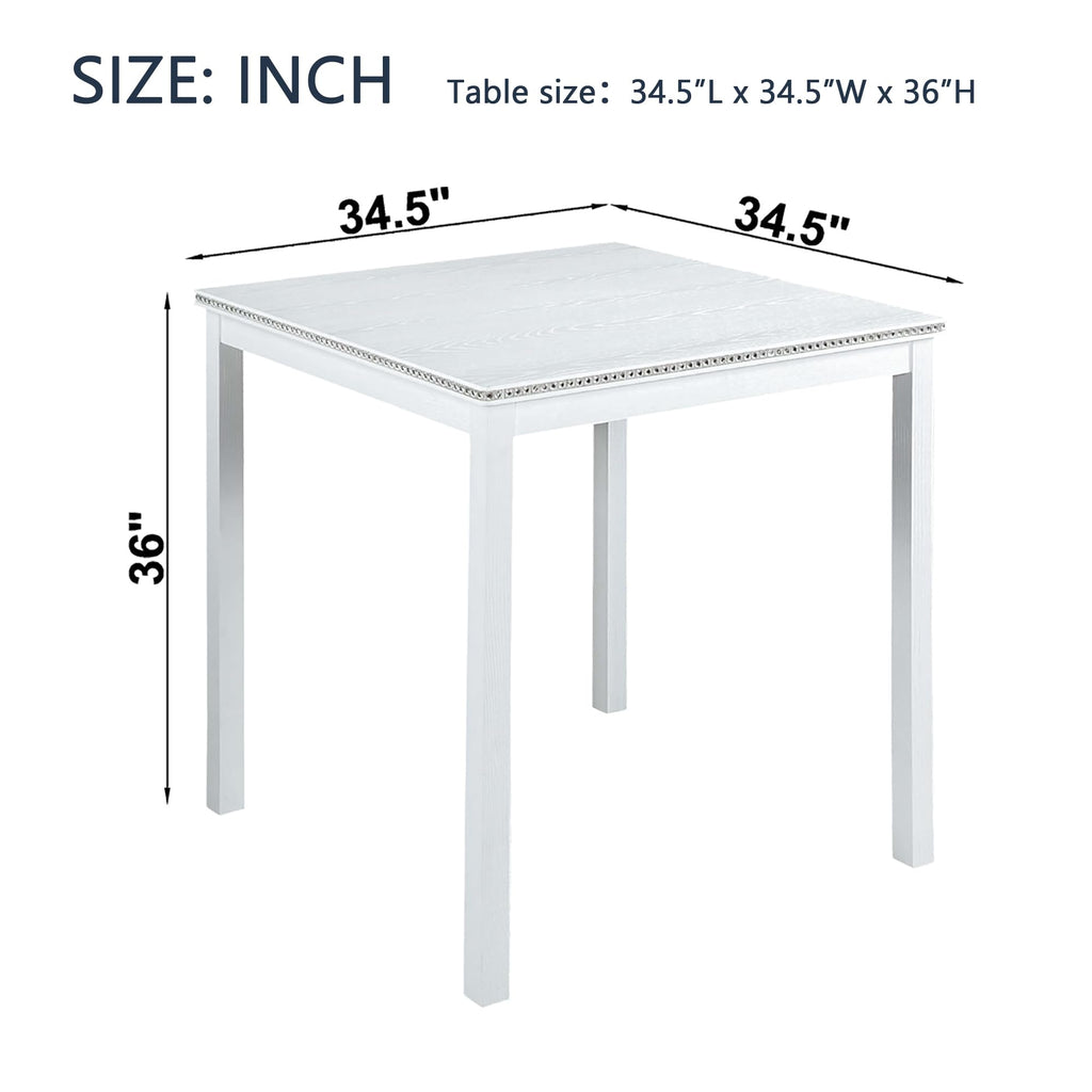 Square Dining Table for 4, Farmhouse Wood Counter Height Kitchen Table for Small Space, No Included Chairs, White