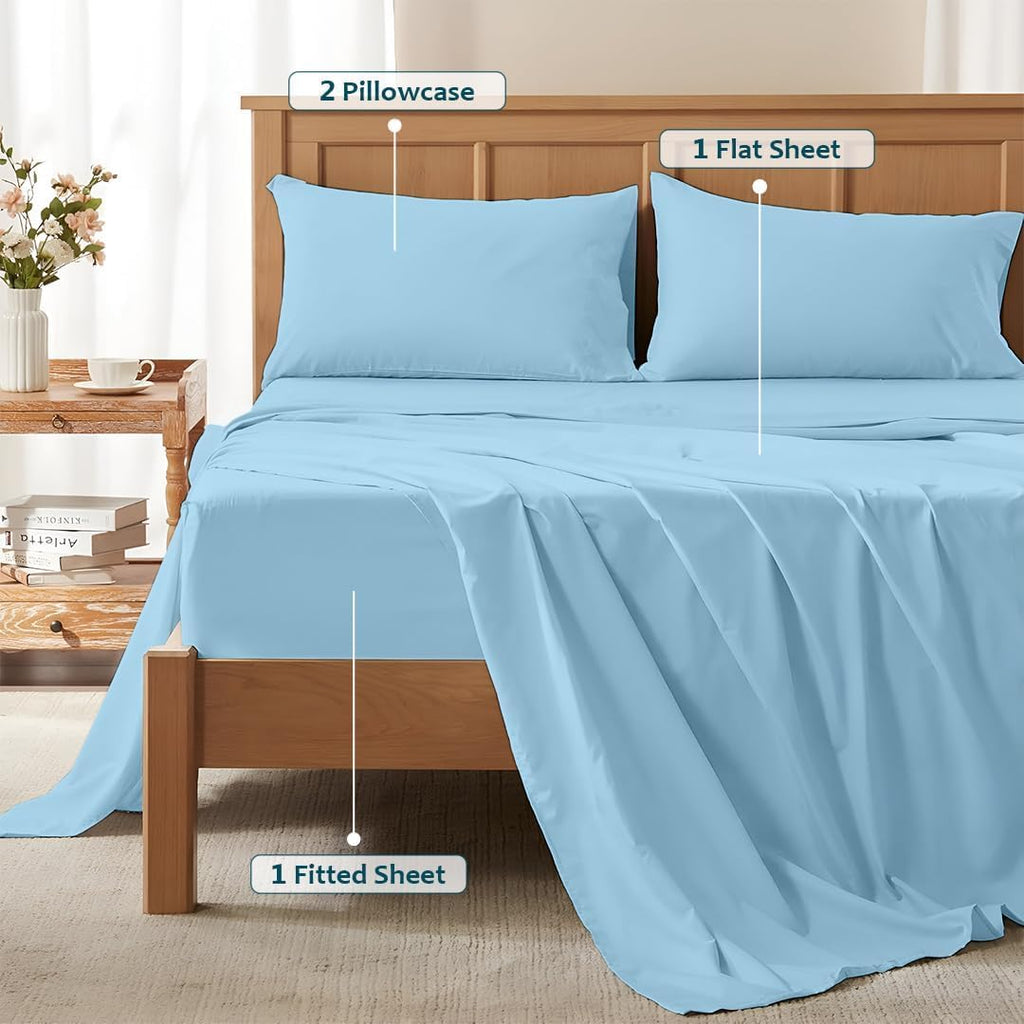 Full XL Size Bed Sheets Set - Luxury 338 Thread Count 100% Egyptian Cotton Sateen, Cooling Sheets, Deep Pockets with