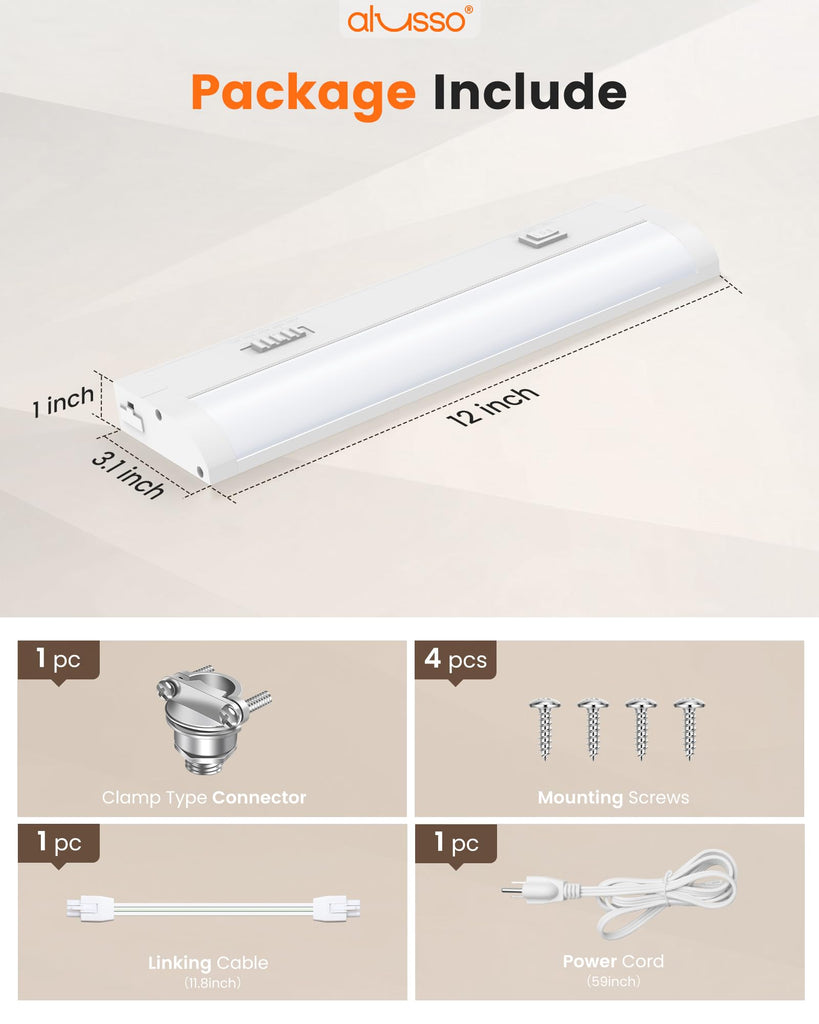 12 Inch LED Under Cabinet Lighting Hardwired & Plug in 120V, 5CCT Color Selectable 2700K-5000K Dimmable 6W 510LM High