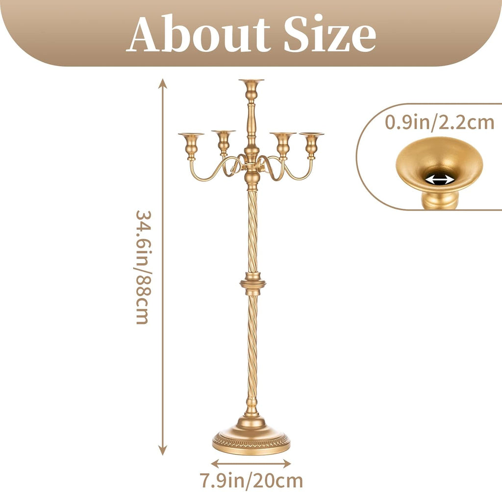 Gold Floor Candelabra Candle Holder for Centerpiece - Tall 5 Arm Candlesticks Holders Metal Taper Candle Holder for