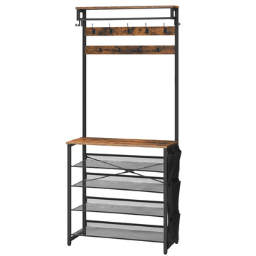Hall Tree with Bench, Entryway Coat Rack with Shoe Rack, Shoe and Coat Rack, 5 Tier Shoe Storage Organizer with