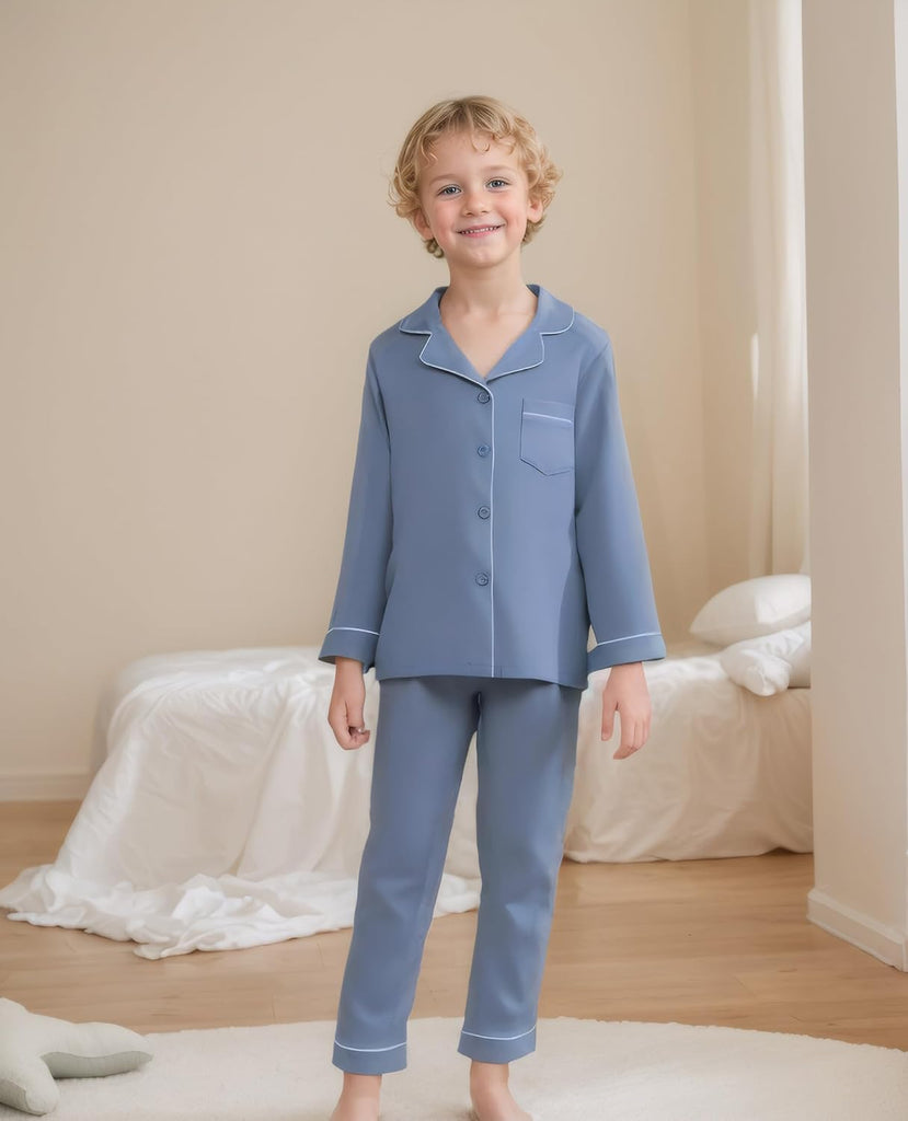 Unisex Kids Pajamas Set Button-Down Long Sleeve for Boys Girls