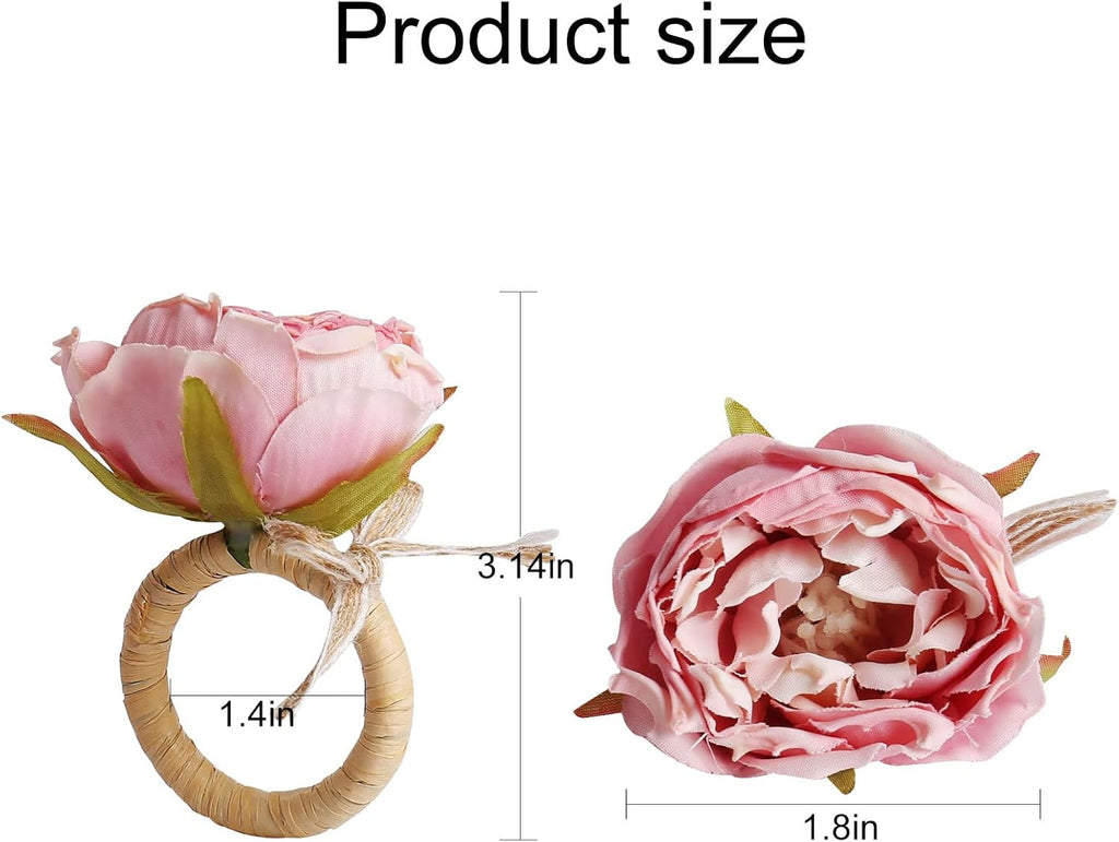 Handcraft Flower Napkin Rings, Pink Peony Napkin Holder - Set of 12