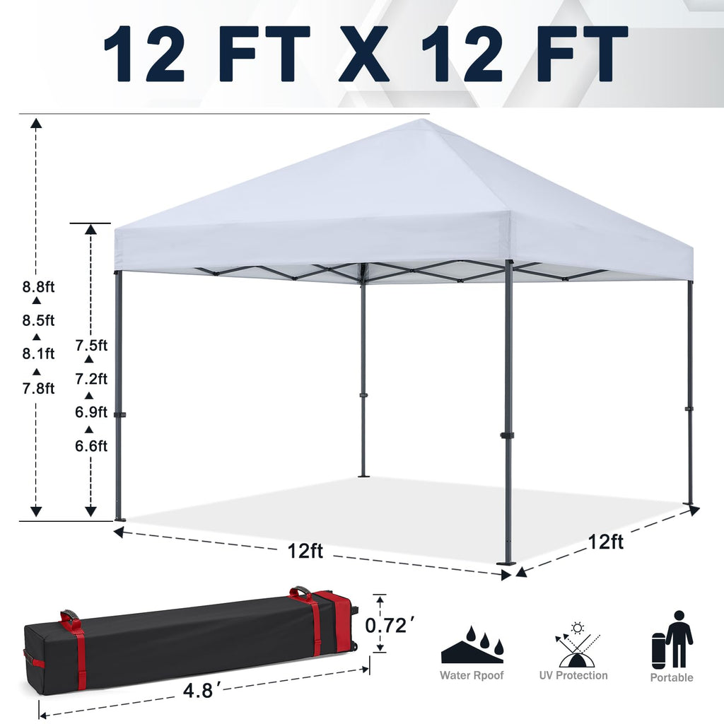 Durable Easy Pop Up Canopy Tent with Roller Bag, 12x12, White