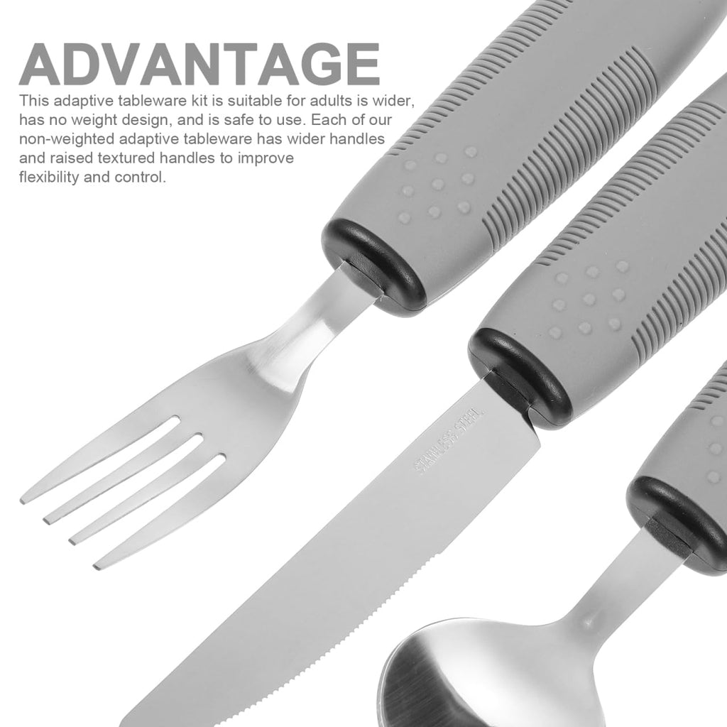 Adaptive Utensils Set for Elderly Anti-Shake Tableware with Wide Handles Fork Spoon Cutter for Hand Tremors Arthritis
