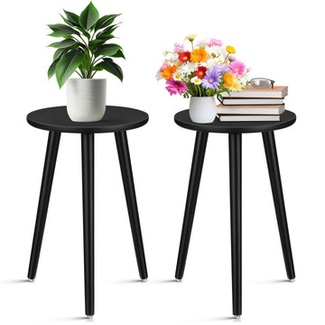 2 Pcs Wood Plant Stands Indoor Wooden Stool for Plants Mid Century Vintage Modern Flower Pots Holder Round Side Table