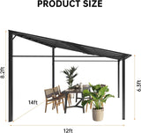 12'X14' Lean to Gazebo, Wall-Attached Hardtop Pergola with Anti-UV Polycarbonate Roof