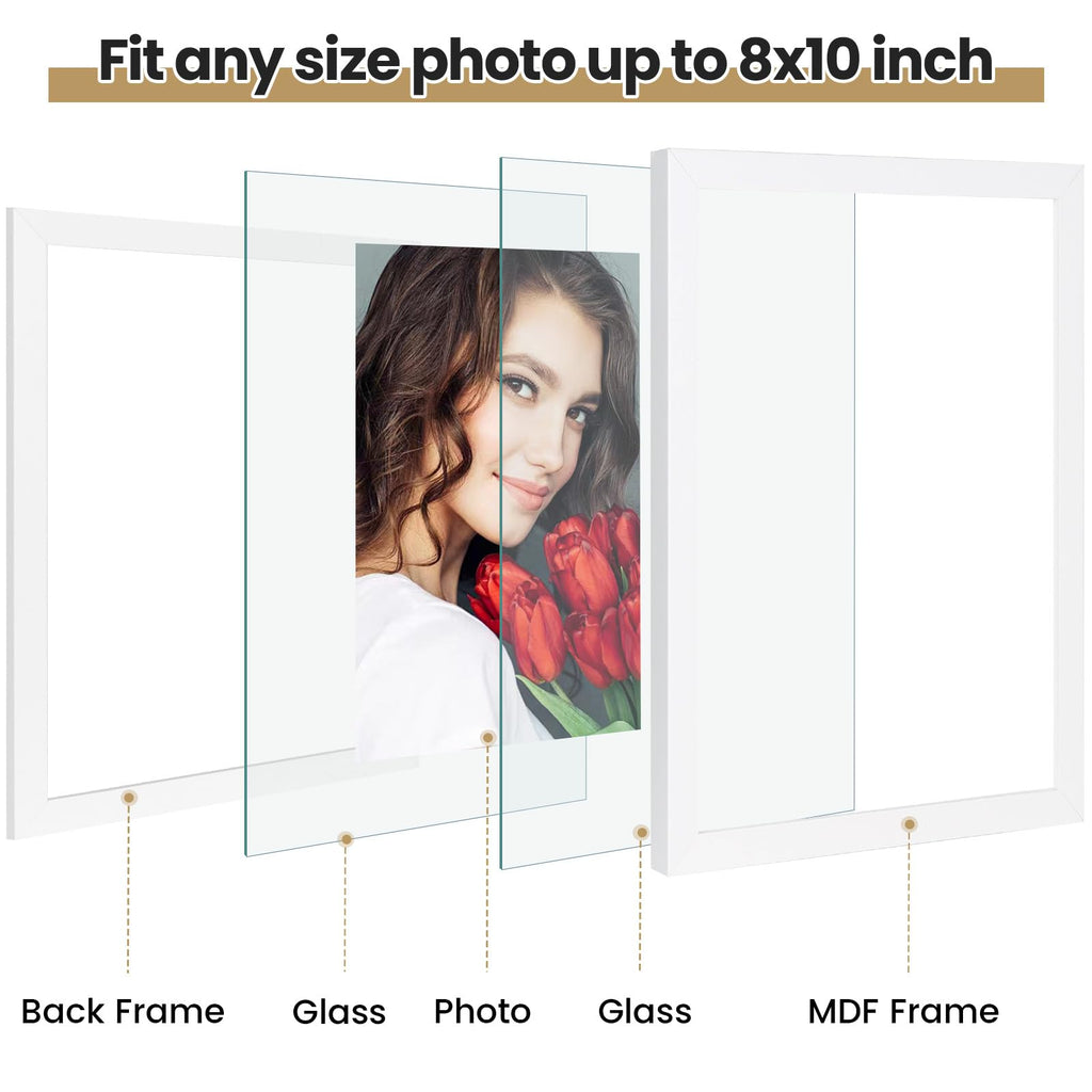 8x10 Floating Picture Frames Set of 6, White Frame, Wooden