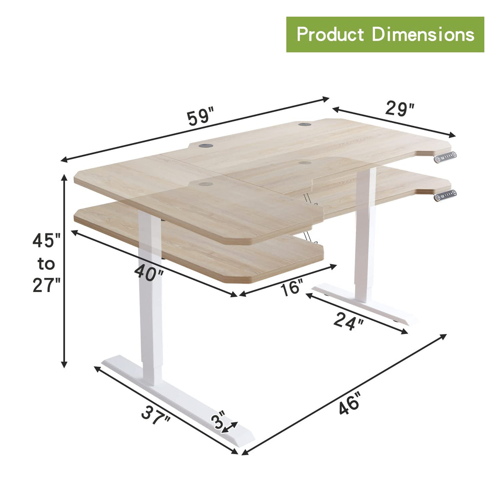 59-Inch Large Electric Height Adjustable Computer L-Shaped Desk with Memory Controller Corner Standing Desk Modern